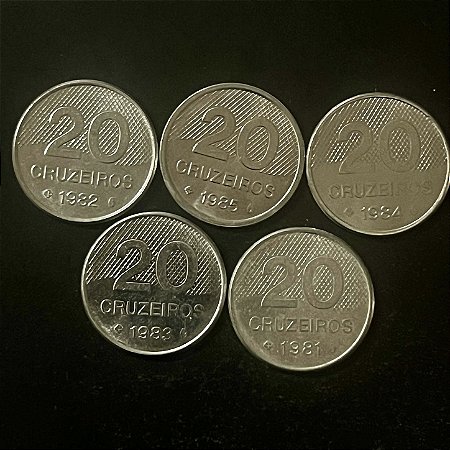 05 Moedas do Brasil - 20 Cruzeiros - 1981-82-83-84-85 - Aço Inoxidavel - Mbc - ref.3326
