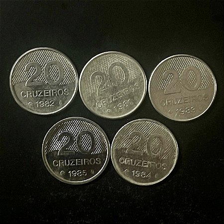 05 Moedas do Brasil - 20 Cruzeiros - 1981-82-83-84-85 - Aço Inoxidável - Mbc - ref.3328