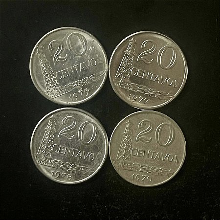 04 Moedas do Brasil - 20 Centavos - 1970-75-77-78 - Aço Inoxidável - Mbc - ref.3329