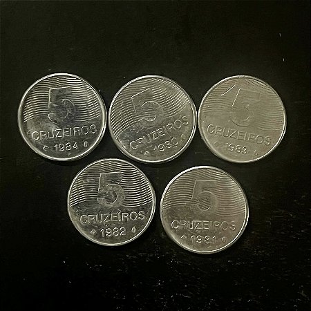 05 Moedas do Brasil - 5 Cruzeiros - 1980-81-82-83-84 - Aço Inoxidavel - Mbc - ref.3337