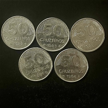 05 Moedas do Brasil - 50 Cruzeiros - 1981-82-83-84-85 - Aço Inoxidavel - Mbc - ref.3339