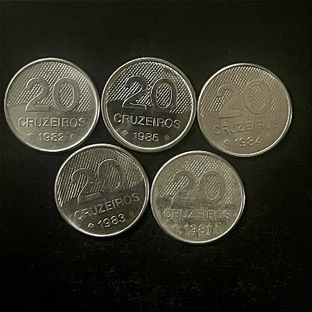 05 Moedas do Brasil - 20 Cruzeiros - 1981-82-83-84-85 - Aço Inoxidavel - Mbc - ref.3340