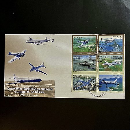 Envelope Comemorativo com Carimbo e Selo - Aeronaves Pioneiras da Aviação Comericial no Brasil - 2001 - FDC708 - ref.3297