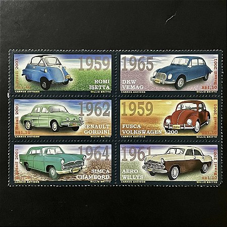 Série de Selos do Brasil - Carros Antigos - 2001 - Mint - ref.3367