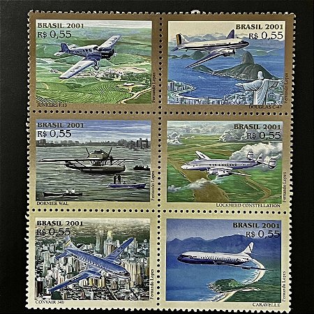 Série de Selos do Brasil - Aeronaves Pioneiras da Aviação Comercial no Brasil - 2001 - Mint - ref.3369