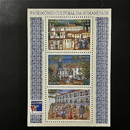Bloco de Selos do Brasil - Patrimonio Cultural da Humanidade - Ouro Preto-OlindaSão Luis - 1999 - Mint - ref.3373