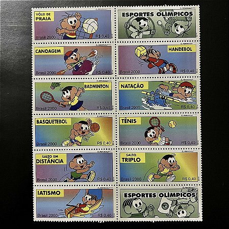 Série de Selos do Brasil - 12 Selos Esportes Olimpicos II - Turma da Monica - 2000 - Mint - ref.3375