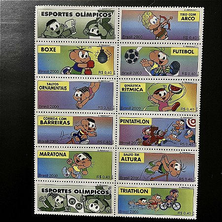 Série de Selos do Brasil - 12 Selos Esportes Olimpicos II - Turma da Monica - 2000 - Mint - ref.3376