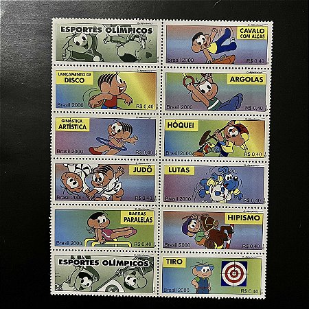 Série de Selos do Brasil - 12 Selos Esportes Olimpicos I - Turma da Monica - 2000 - Mint - ref.3377