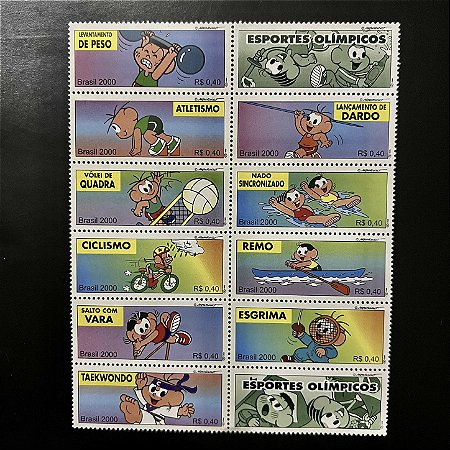 Série de Selos do Brasil - 12 Selos Esportes Olimpicos I - Turma da Monica - 2000 - Mint - ref.3378
