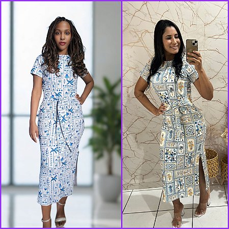 Vestido Tubinho Com Fendas Elegante e Cinto