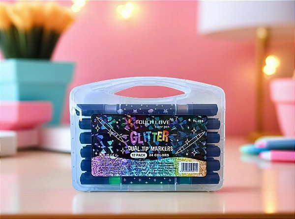 MARCADORES DE GLITTER COM 12 CANETAS - 24 CORES