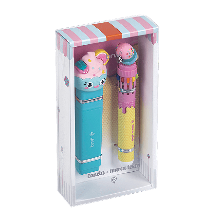 CANETA ESFEROGRÁFICA 0.7MM 10 CORES + MARCA TEXTO - TUTI FRUTTI - BRW