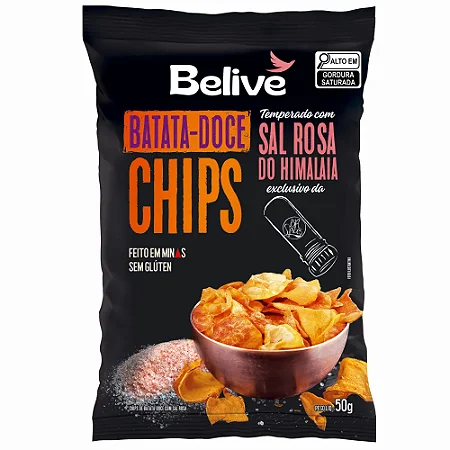 BATATA DOCE CHIPS SABOR SAL ROSA DO HIMALAIA 50G  BELIVE