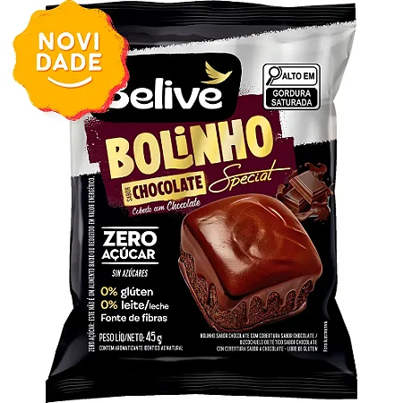 BOLINHO CHOCOLATE SPECIAL COM COBERTURA DE CHOCOLATE SEM AÇÚCAR SEM GLÚTEN 45G BELIVE