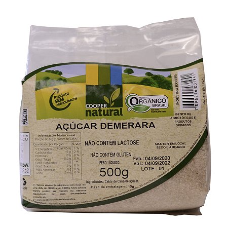 Açúcar Demerara Orgânico Coopernatural - 500gr