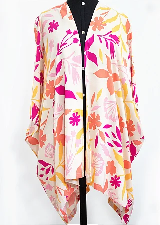 Kimono Bege Flores #1400