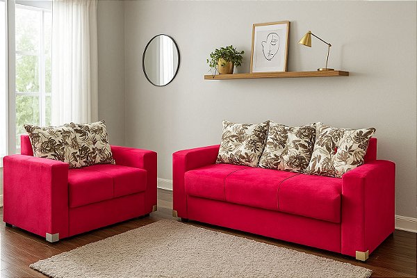 CONJUNTO DE SOFÁS 2 E 3 LUGARES FLEX VERMELHO