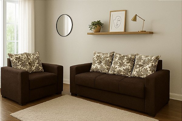 CONJUNTO DE SOFÁS 2 E 3 LUGARES FLEX MARROM