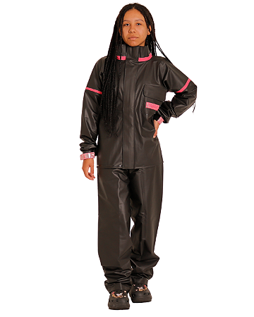 Conjunto Impermeável Motoqueira Feminino - Jaqueta + Calça - Rosa Escuro