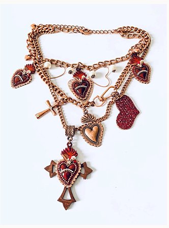 Colar Sagrado Coração Banho Cobre 46cm