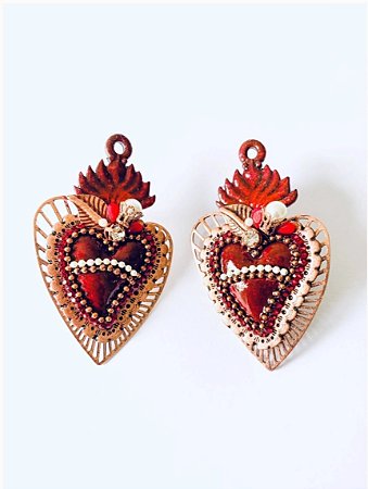 Brinco Sagrado Coração Cobre Velho 4cm