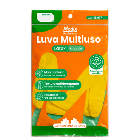 Luva MULTIUSO Latex Amarela TAM G Medix CA 46997