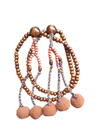 Juzu (rosário Budista) Feminino - madeira cor café com pompom