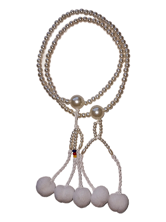 Juzu (rosário Budista) Feminino - pérola ABS com pompom branco
