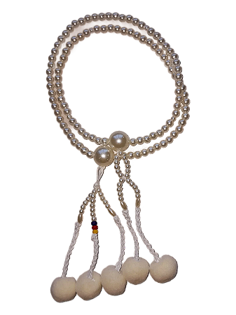 Juzu (rosário Budista) Feminino - pérola ABS com pompom marfim