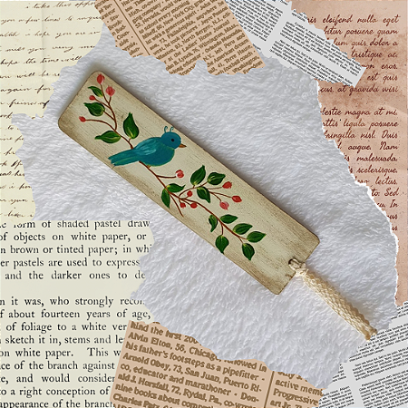 Marca Páginas MDF Passarinho Azul (Pintura Bauer)