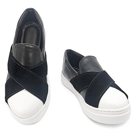 slip on preto e branco
