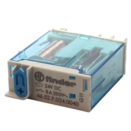 46.52.9.024.0040 | Finder | Relé Industrial Miniatura 2 Contatos Reversíveis 8A Bobina 24VDC