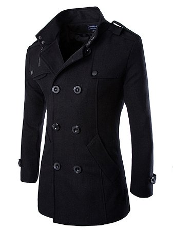 Sobretudo masculino trench coats inverno masculino casacos de ervilha duplo brea