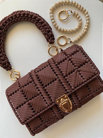 Bolsa Crochê Marrom com Alça Trançada