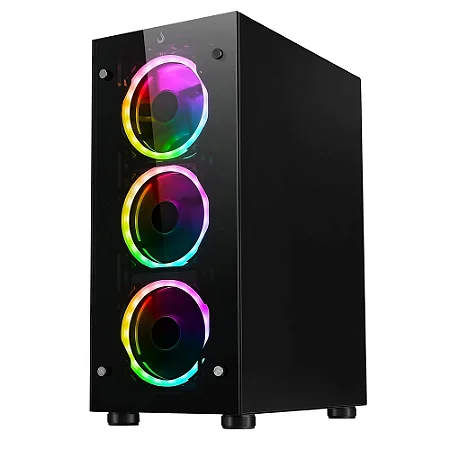 Gabinete Gamer Rise Mode Glass 06x - Mid Tower, Lateral e Frente Vidro, C/ 6x Fan ARGB