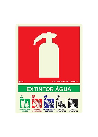 Placa E5-1 Extintor de Água com Agentes e Classes de Fogo