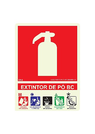 Placa E5-2 Extintor de Pó BC com Agentes e Classes de Fogo