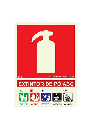 Placa E5-3 Extintor de Pó ABC com Agentes e Classes de Fogo