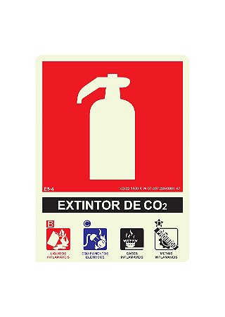 Placa E5-4 Extintor CO2 com Agentes e Classes de Fogo