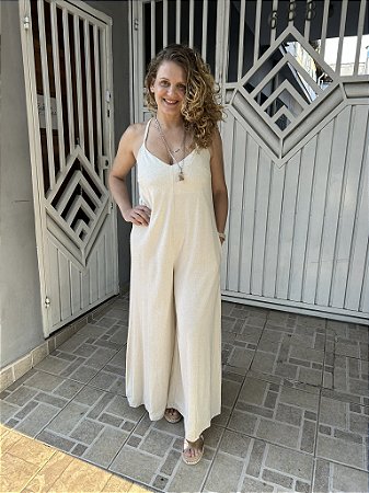 Macacao pantalona de linho