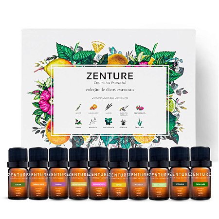 Kit 10 Óleos Essenciais 100% Puros Para Aromaterapia, Difusor e Massagem – Zenture