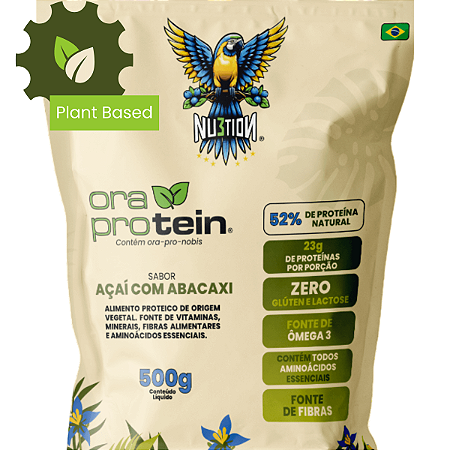 OraProtein - Proteína Vegetal Premium - Ora Pro Nobis, Açaí, Chia, Ervilha - Sabor açaí com abacaxi