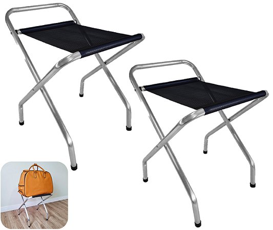 Kit 2 Suporte De Malas Alumínio Com Encosto Dobrável Hotel Até 100kg Preto - 648 Zaka