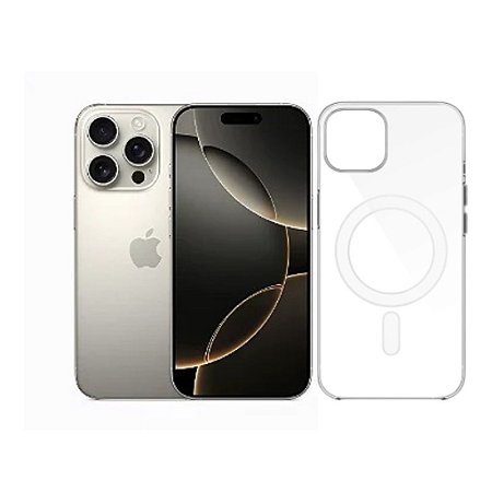 Capa Transparente MagSafe Para iPhone 16 Pro Carregamento Por Indução