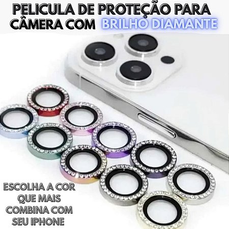 Película Brilho Diamante Proteção Para Câmera do Iphone 14 / 14 Plus / 15 / 15 Plus