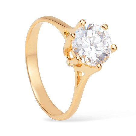 Anel Dourado Solitário com Pedra Zircônia
