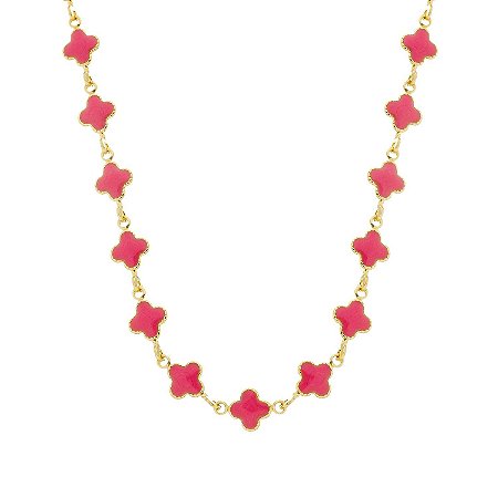 Colar Dourado de Trevos Rosas