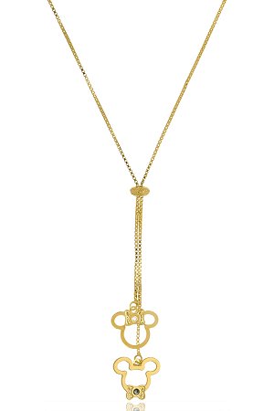 Colar Personalizado Gravata Mickey E Minnie  Folheado Em Ouro 18k