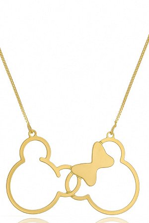 Colar Personalizado Mickey E Minnie Entrelaçados  Folheado Em Ouro 18k